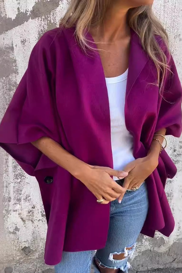 Dam Oversized Cape Jacka med Revär och Öppen Front