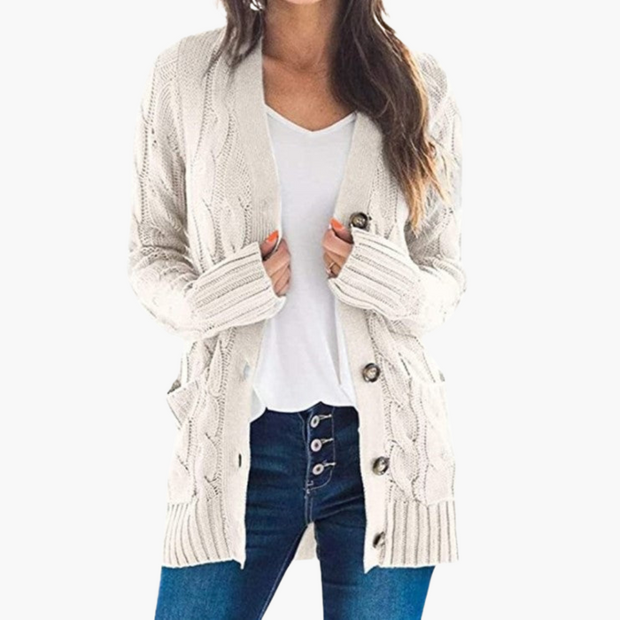 Kvinnors Cardigan med Knappar och Fickor