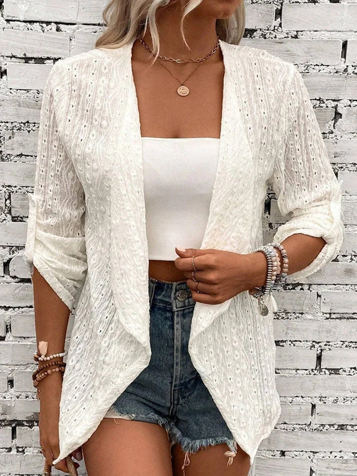 Dam Crochet-stickad Öppen Cardigan med Relaxed Passform