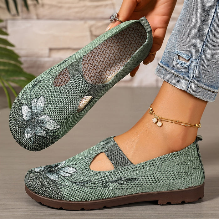 Dam Broderade Slip-On Loafers med Blommönster