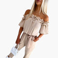 Kvinnors Jumpsuit med Off Shoulder Halsringning och Knyt Midja