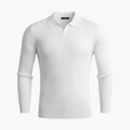 Herrens ribbade stickade tröja med polo-krage och långa ärmar