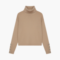 Kvinnors Turtleneck Tröja med Dekorativa Ärmbutiker och Långa Ärmar