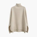 Kvinnors Turtleneck Stickad Tröja med Ribbad Yta och Avslappnad Söm