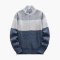 Mäns Stickad Zip Cardigan med Hög Krage och Ribbad Söm