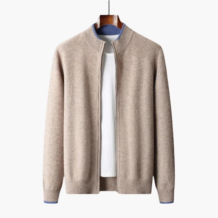 Herrstickad cardigan med dragkedja och ribbad kant