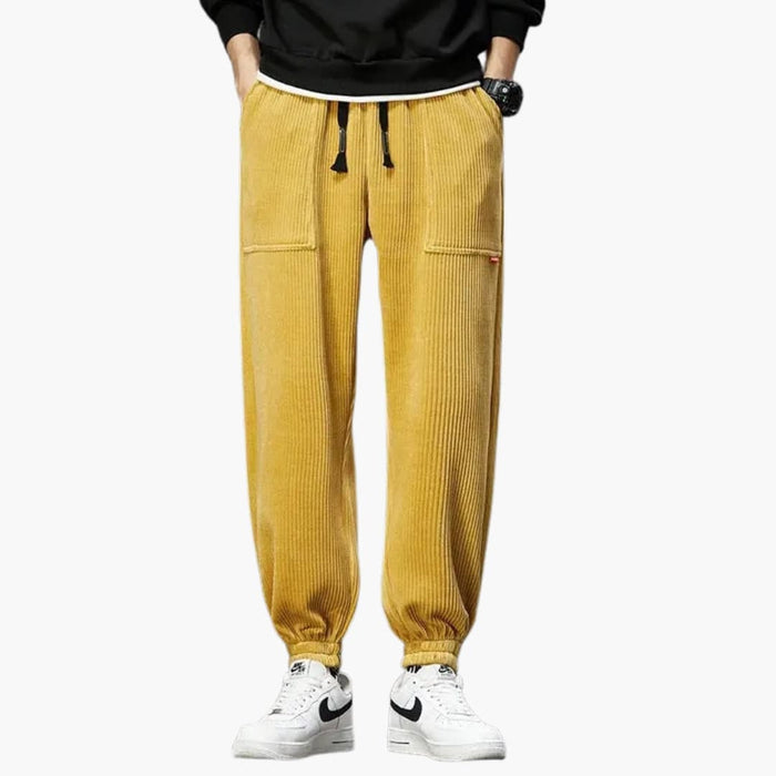 Mäns Corduroy Sweatpants med Justerbar Midja och Avslappnad Passform