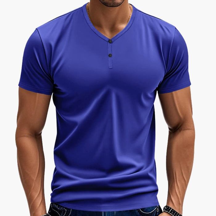 Herr Henley T-shirt med texturerad V-hals och knappar