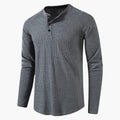 Herrars långärmad Henley T-shirt med knäppning – Enkel enhetstopp