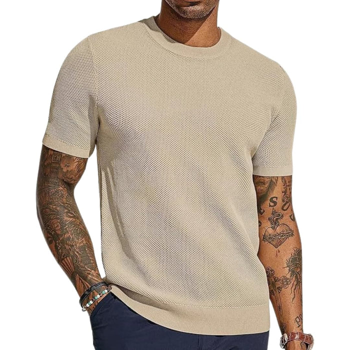 Herrars perforerade mesh T-shirt med rund hals och kort ärm
