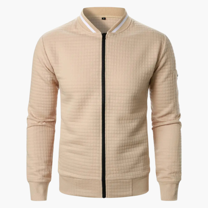 Herrquiltad sweatshirt med dragkedja framtill och ribbad krage