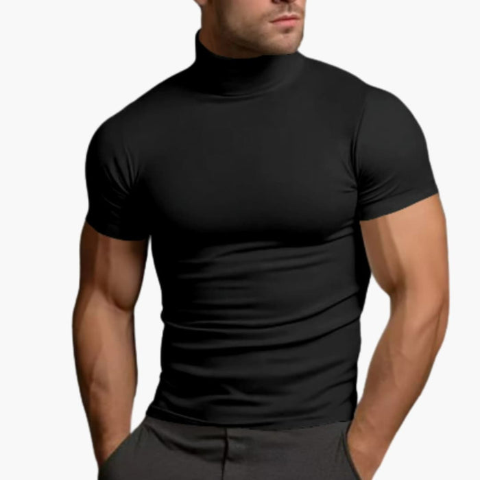 Herrars kortärmad turtleneck T-shirt – Enfärgad topp