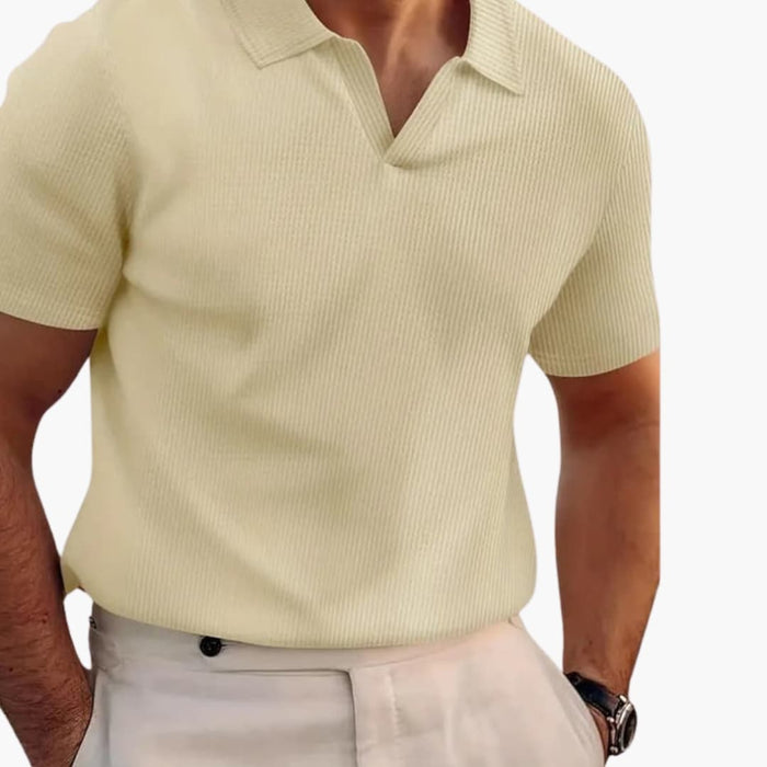 Herrkortärmad polo med våffelstruktur och klassisk krage