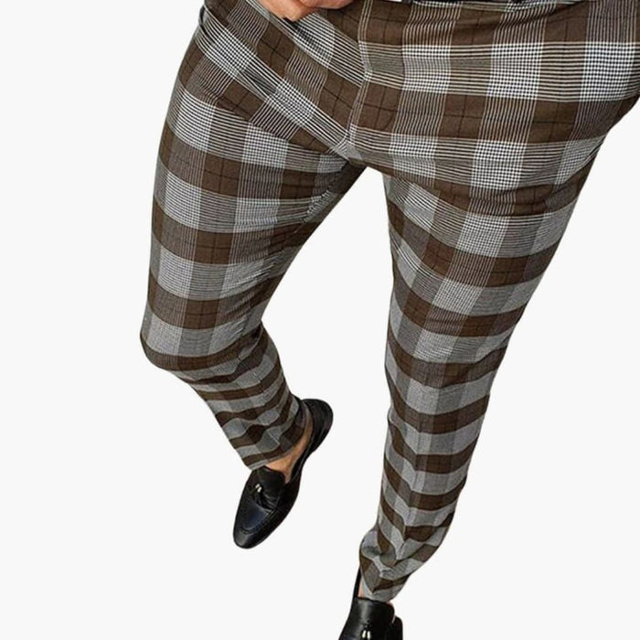 Herr Slim Fit Byxor med Rutig Mönster