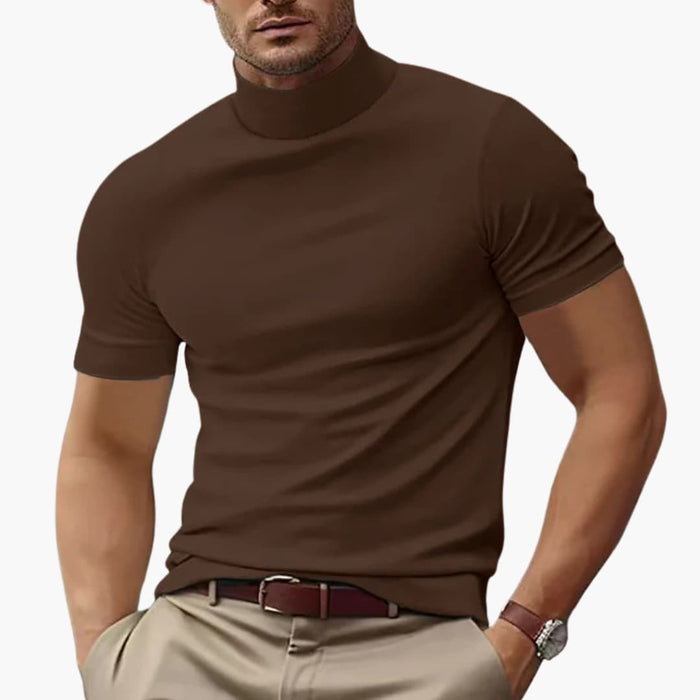 Herr T-shirt med hög krage och korta ärmar