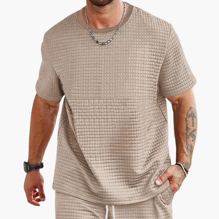 Herrars strukturerade crew neck kortärmad avslappnad T-shirt