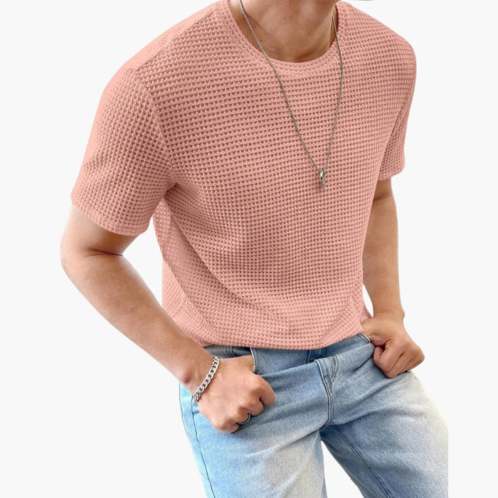Herrars strukturerad kortärmad T-shirt med rund hals