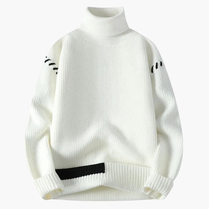 Herr Turtleneck Stickad Tröja med Ribbad Yta och Långa Ärmar