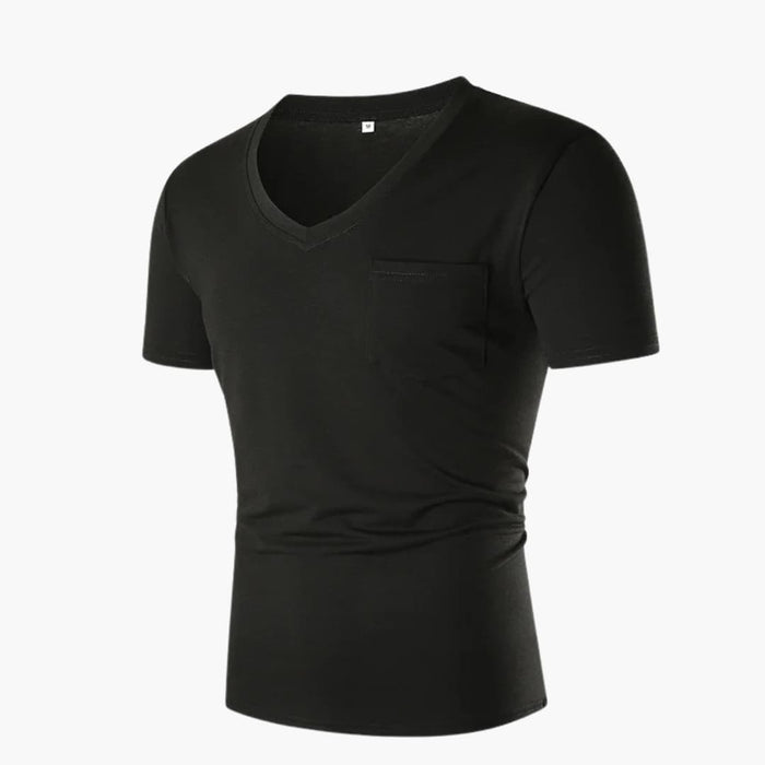 Herr V-ringad T-shirt med ficka på bröstet – Kortärmad topp