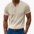 Herr V-ringad T-shirt med Texturerad Yta – Kortärmad Topp