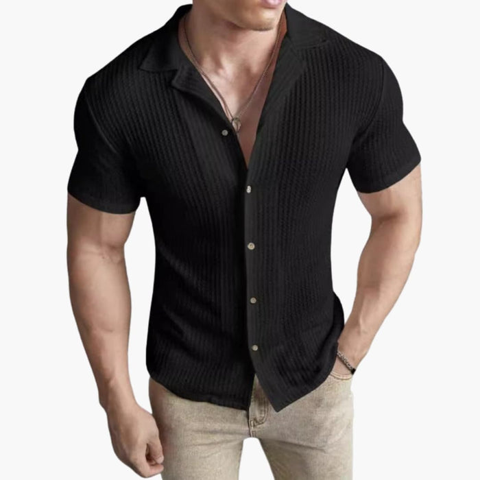 Herrars Waffle Knit Crew Neck Kortärmad T-shirt