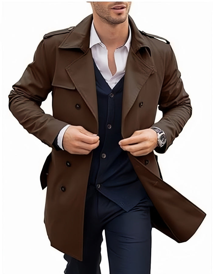 Herr Trenchcoat med Dubbelknäppning och Taillerad Passform