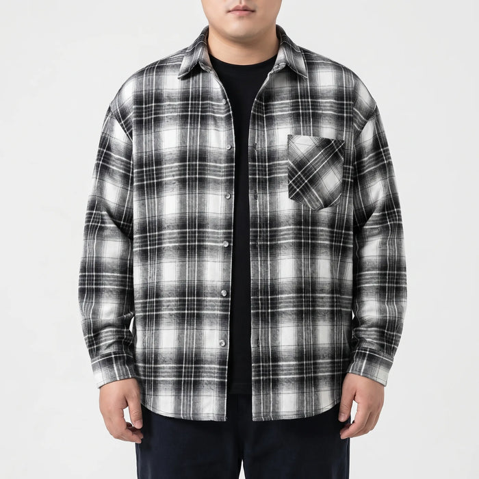 Herr Rutig Oversized-skjorta med Lång Ärm och Knappstängning