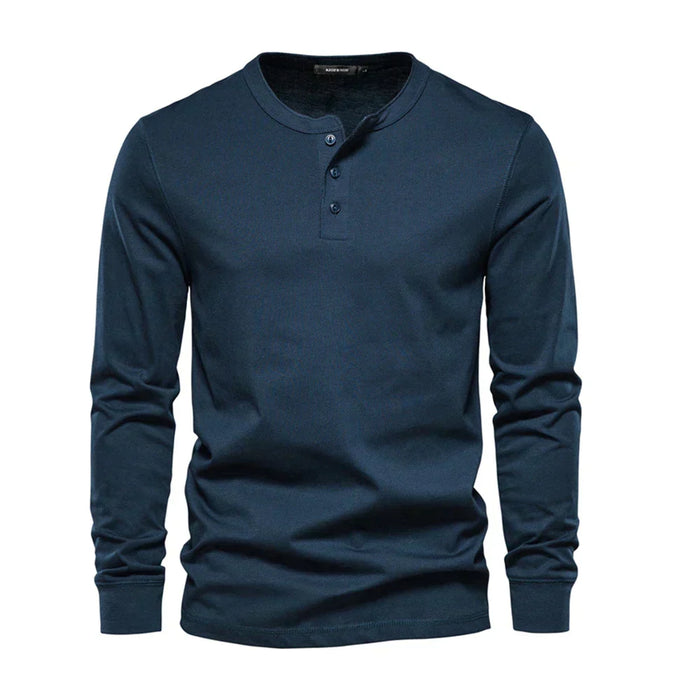 Herr Långärmad Henley T-Shirt med Rundad Halsringning