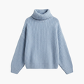 Kvinnors Turtleneck Tröja med Ribbad Stickning och Vida Ärmar