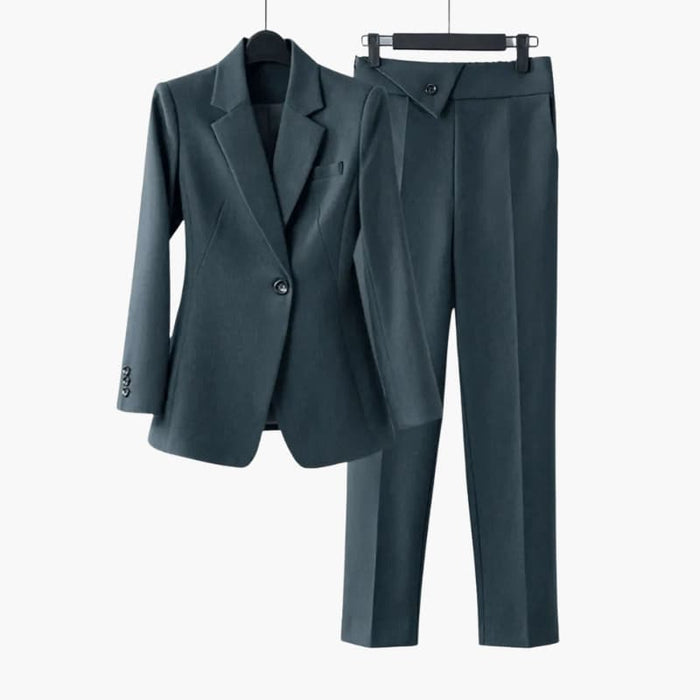 Kvinnors Blazer Set med Strukturerad Passform och Rakbyxor