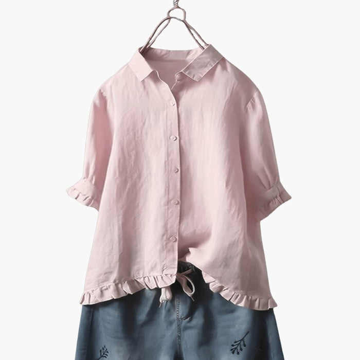 Kvinnors Blus med Krage och Knäppning