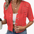 Kvinnors Cardigan med Hålstickad Design och Korta Ärmar