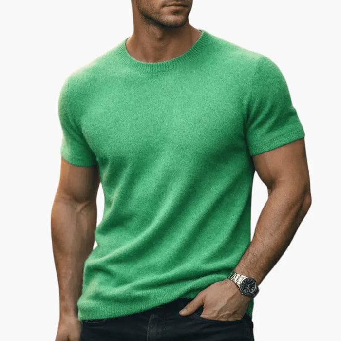 Kvinnors Cashmere T-shirt med Rund Hals och Korta Ärmar