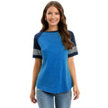 Kvinnors Crew Neck Raglan T-shirt med Randiga Korta Ärmar