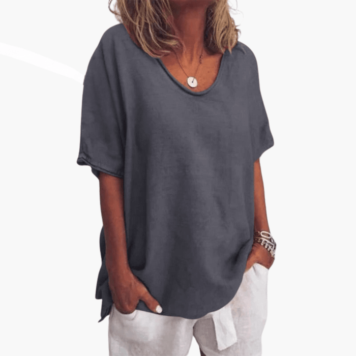 Kvinnors T-shirt med rund halsringning och kort ärm – Enkel topp