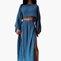 Kvinnors Cropped Top och Slits Maxi Kjol Set – Tvådelad Outfit