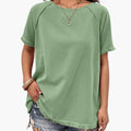Kvinnors Fringed Ärms Crew Neck T-Shirt – Kortärmad Topp