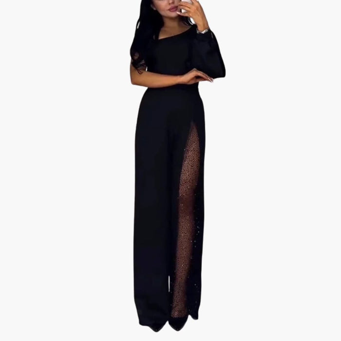Kvinnors Jumpsuit med Transparenta Insatser och Paljettdetaljer