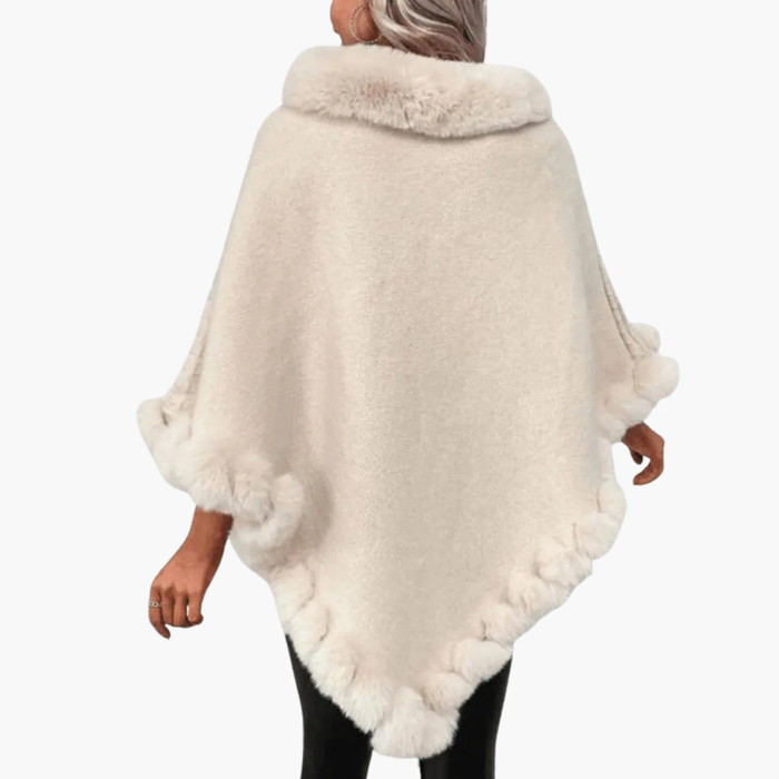 Kvinnors Stickad Poncho med Fuskpäls och Oversized Passform