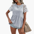 Kvinnors T-shirt med spetsärmar och peplum