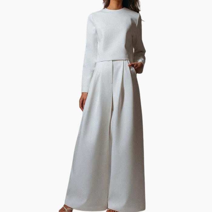 Kvinnors långärmad jumpsuit med plisserade raka ben