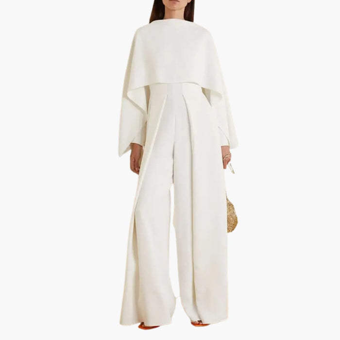 Kvinnors långärmad jumpsuit med vida ben och dragkedja fram