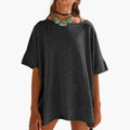 Kvinnors Oversized T-shirt med Rullad Ärmslut och Rund Hals