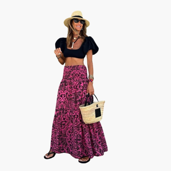 Kvinnors Maxi Kjol med Elastisk Midja och Blommönster