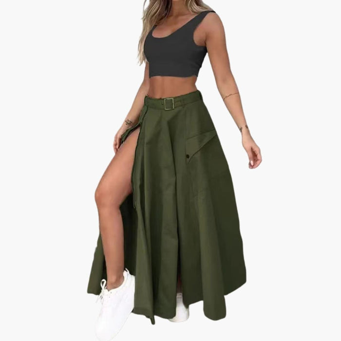 Kvinnors Maxi Kjol med Sidofickor och Hög Slits