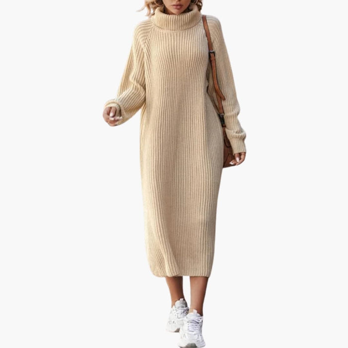 Kvinnors Maxi Tröjdress med Krage och Långa Ärmar