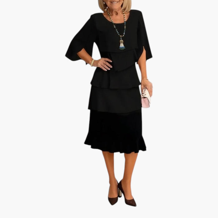 Kvinnors Midi Klänning med Delade Ärmar och A-linje Skirt