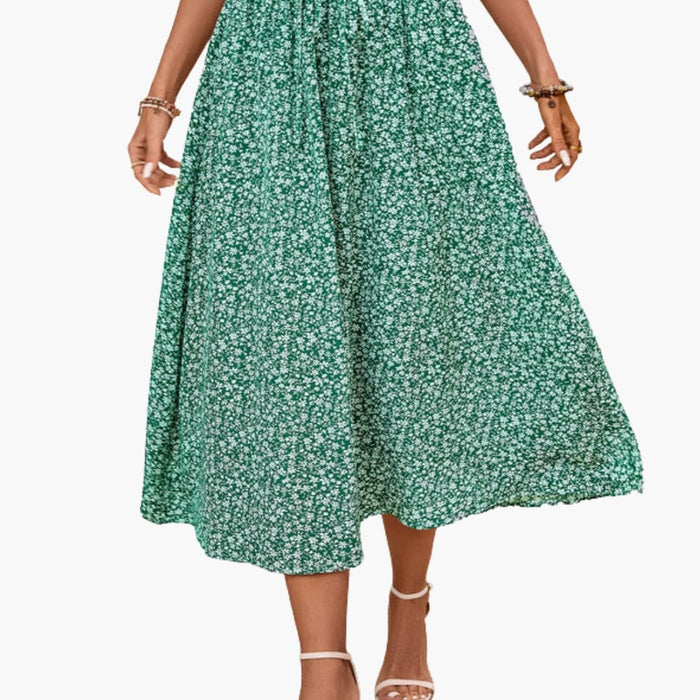 Kvinnors Midi Kjol med Elastisk Midja och Blommönster