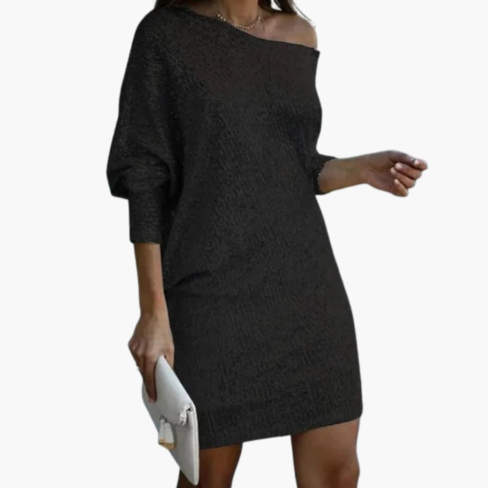Kvinnors Mini Klänning med Off-the-Shoulder Halsringning och Paljettyta