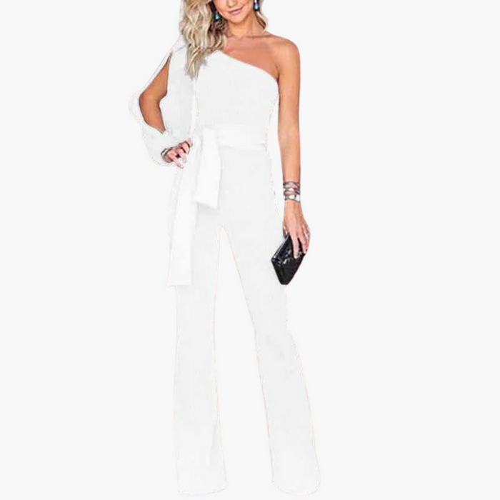 Kvinnors Enaxlad Långärmad Jumpsuit – Fitted Midja Hela Längden Outfit